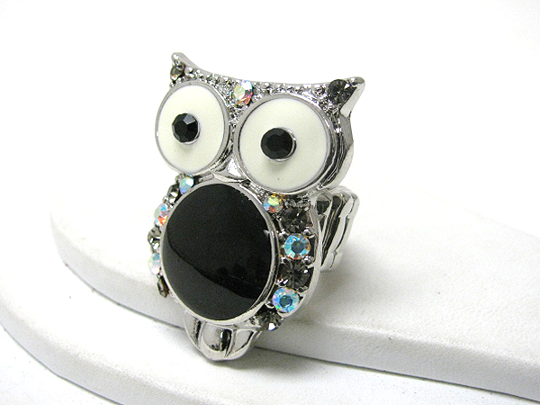 Crystal and epoxy deco owl stretch ring