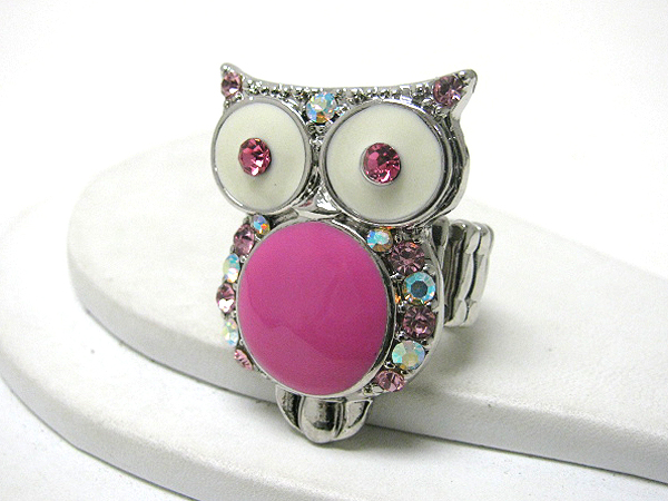 Crystal and epoxy deco owl stretch ring