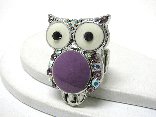 Crystal and epoxy deco owl stretch ring