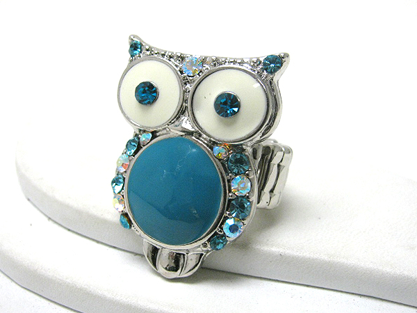 Crystal and epoxy deco owl stretch ring