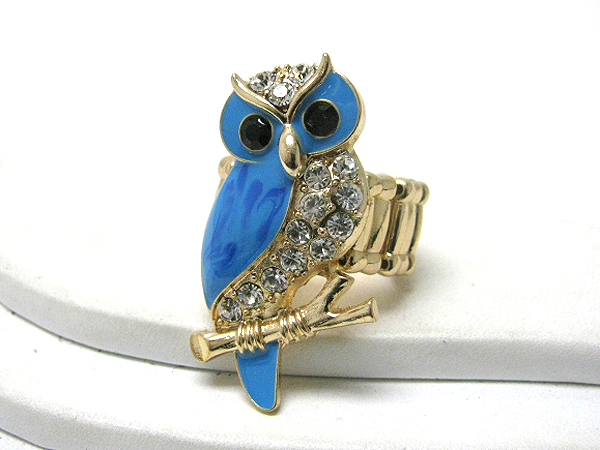 Crystal and epoxy deco owl on brach stretch ring