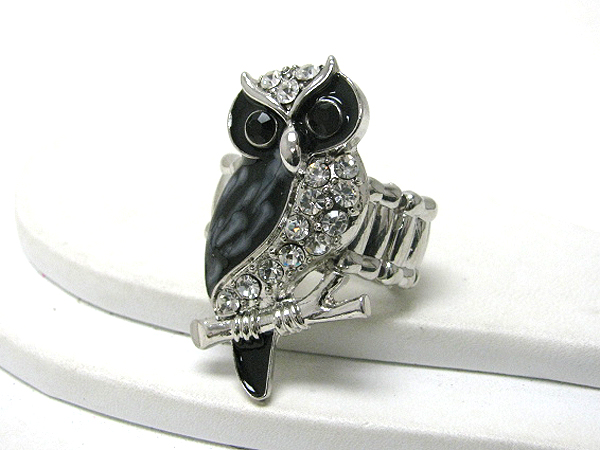 Crystal and epoxy deco owl on brach stretch ring