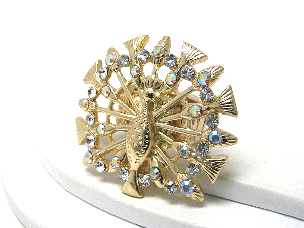 Crystal deco peacock stretch ring