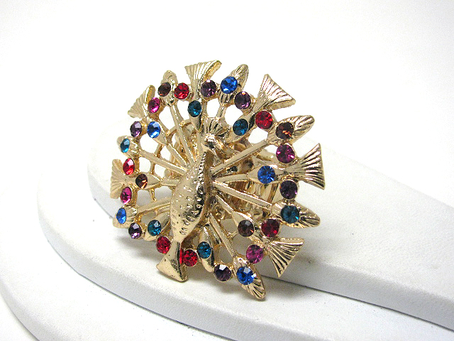 Crystal deco peacock stretch ring