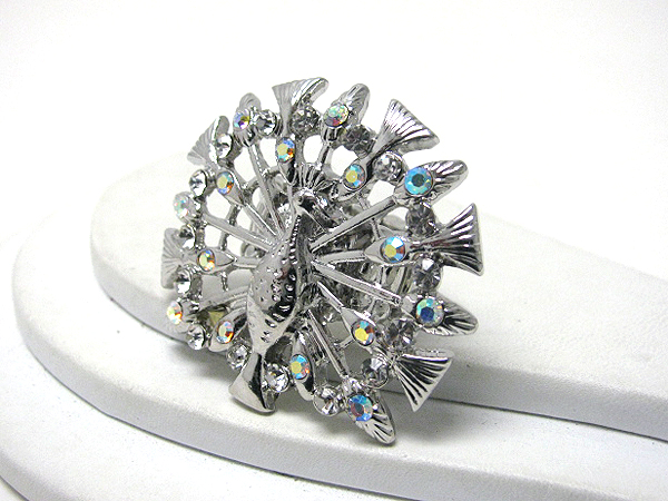 Crystal deco peacock stretch ring