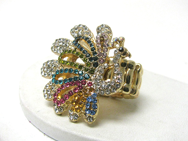 Crystal stud peacock stretch ring