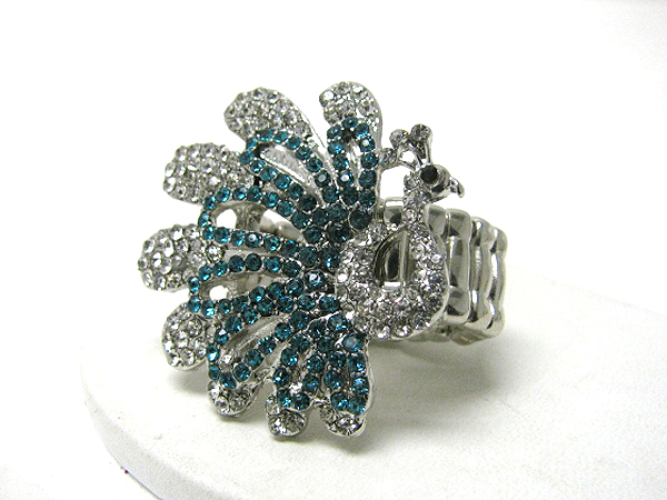 Crystal stud peacock stretch ring