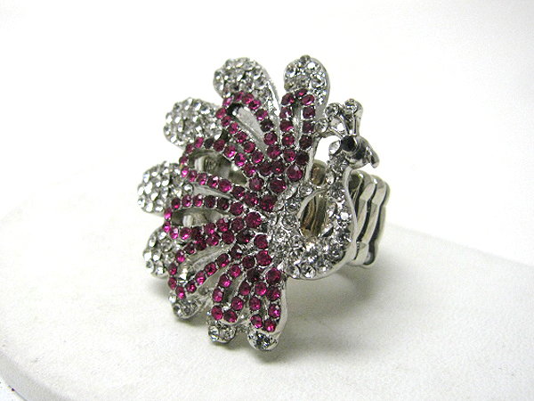 Crystal stud peacock stretch ring