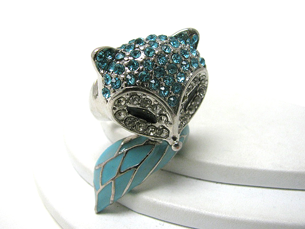 Crystal deco fox head and tail stretch ring