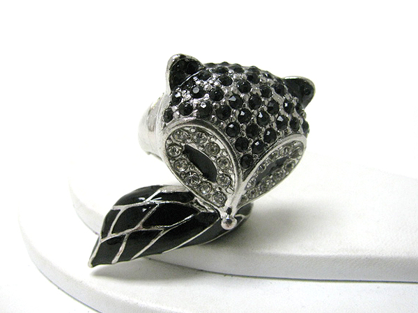 Crystal deco fox head and tail stretch ring