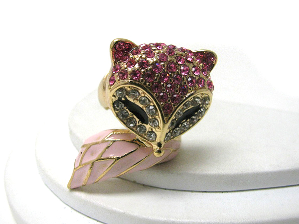 Crystal deco fox head and tail stretch ring