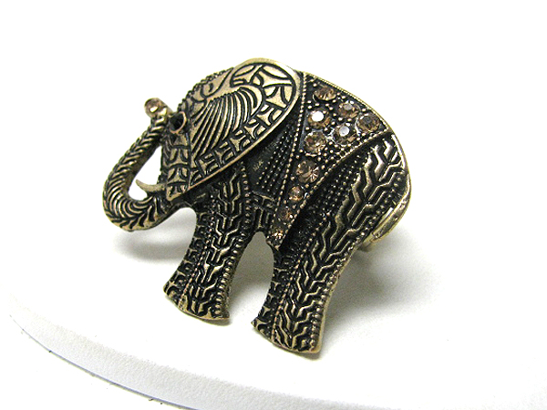 Crystal deco metal filigree elephant stretch ring