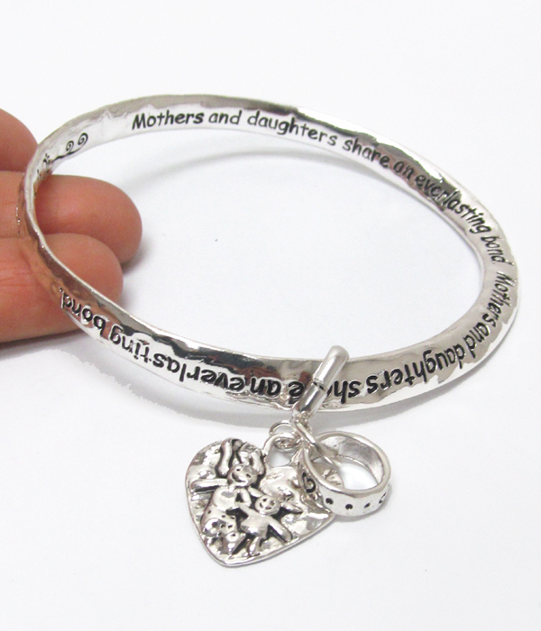 Mother love charm and twist bangle message bracelet - mother and daughter