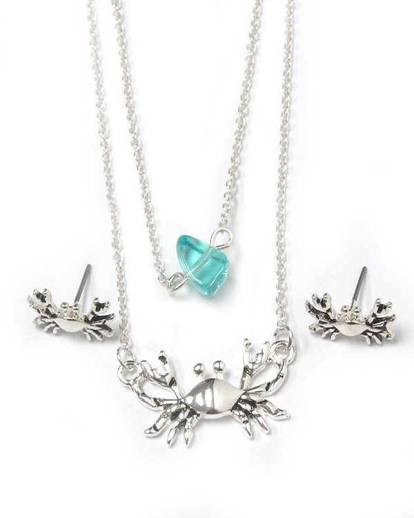 Double layer crab charm necklace set