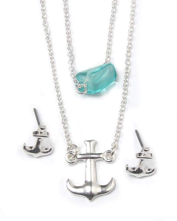 Double layer anchor charm necklace set