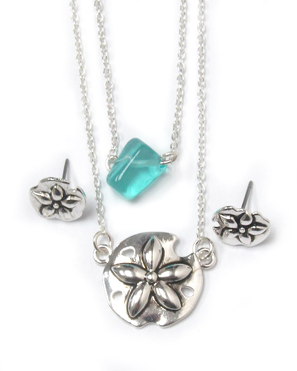 Double layer sanddollar charm necklace set