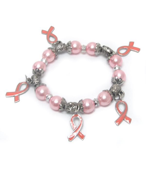 Pink ribbon breast cancer awareness charm bracelet