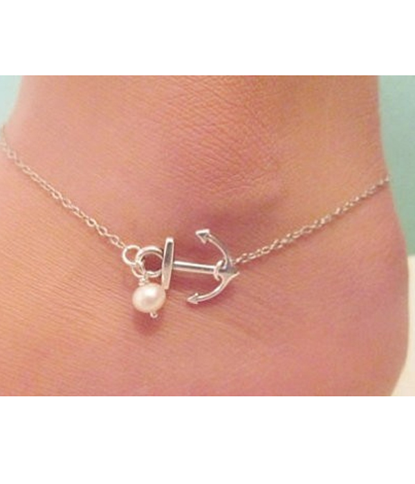 Anchor and pearl anklet