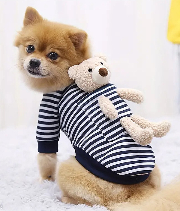 Striped dog sweatshirt - plush bear and pocket