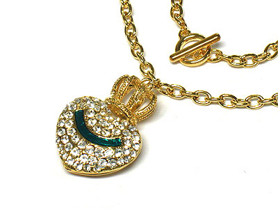 Designer style heart and crown toggle necklace