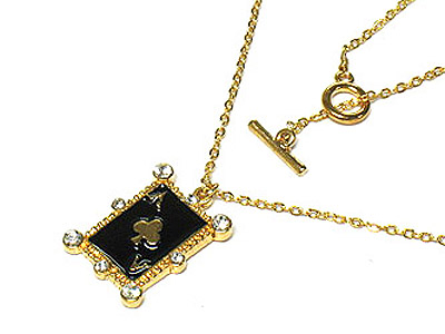 Crystal casino theme clover and ace card toggle necklace