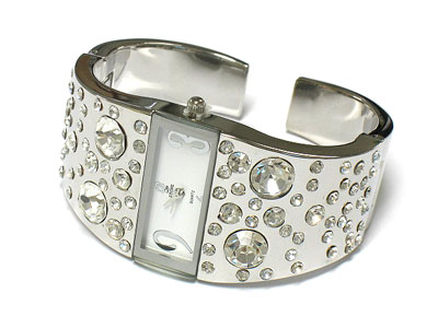 Clear color bubble crystal metal hinge bangle watch