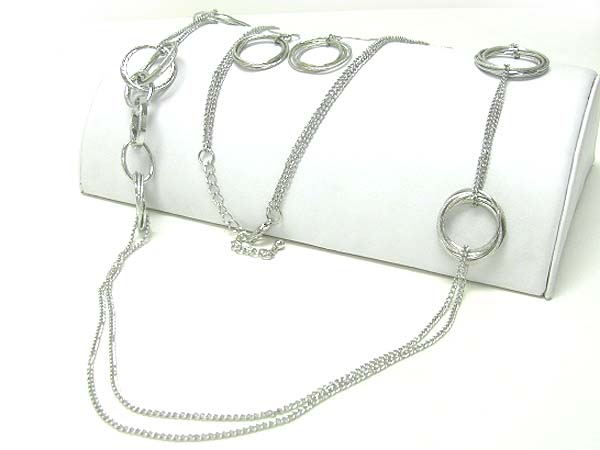 Metal chain and hoop link long necklace earring set - hoops