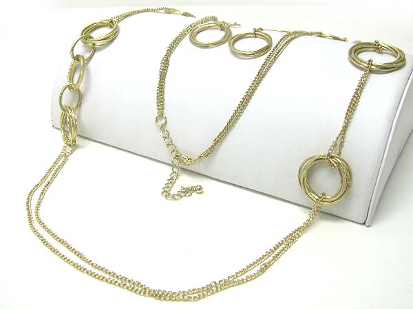 Metal chain and hoop link long necklace earring set - hoops