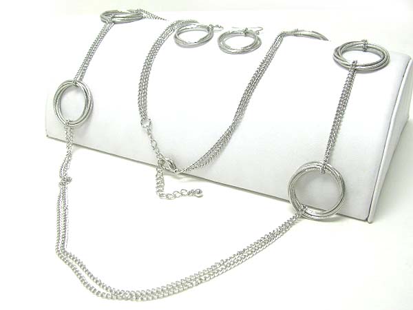 Metal chain and hoop link long necklace earring set - hoops