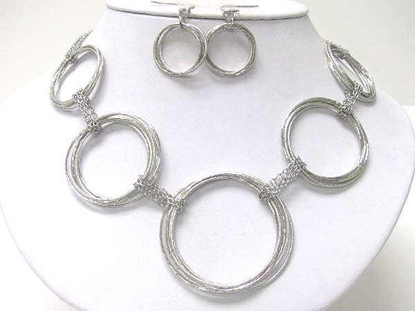 Metal chain and hoop link necklace earring set - hoops