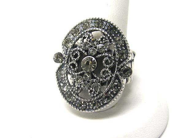 Crystal stud antique burnish metal stretch ring