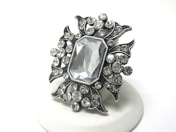 Crystal stud antique burnish metal cross stretch ring