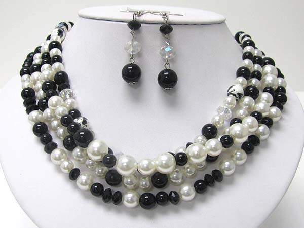 Multi strand pearl and glass ball necklace set