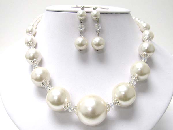 Large pearl ball link neckalce earring set