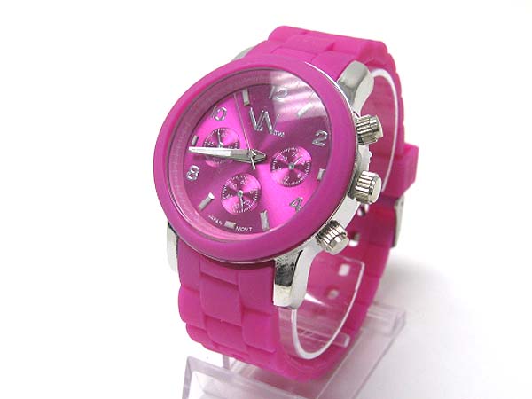 Round face fashion rubber band watch