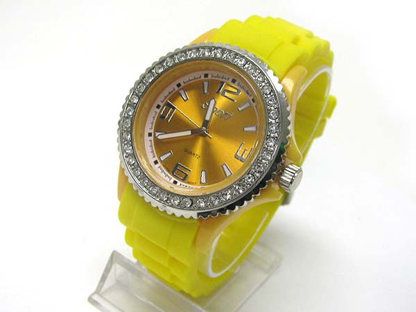 Crystal stud color rubber band fashion watch