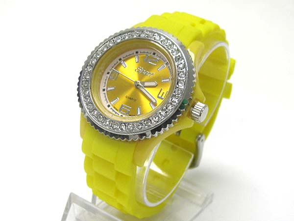 Crystal stud color rubber band fashion watch