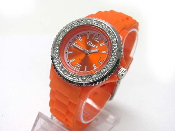 Crystal stud color rubber band fashion watch