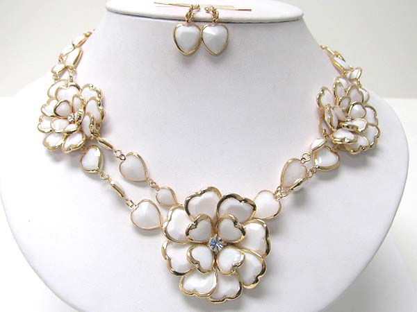 Acryl and crystal art deco flower link necklace earring set