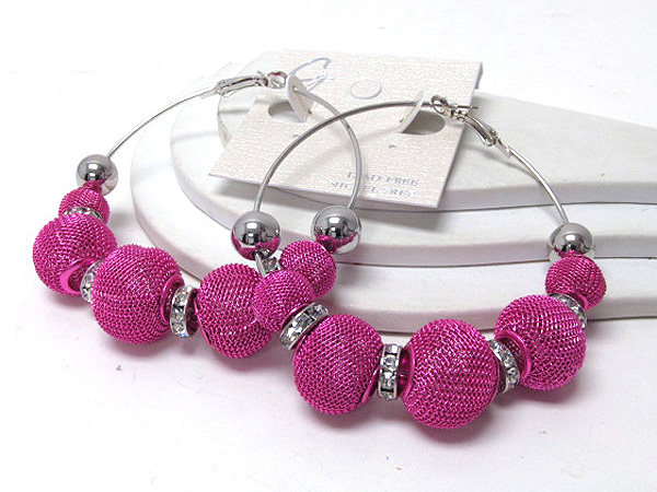 Crystal rondelle and colored metal mesh ball basketball wives inspired earring