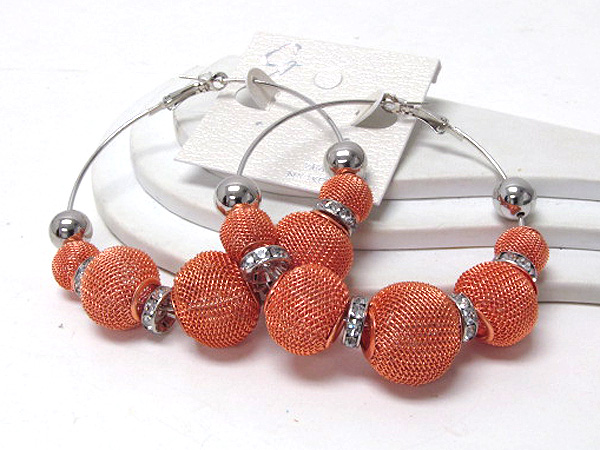 Crystal rondelle and colored metal mesh ball basketball wives inspired earring