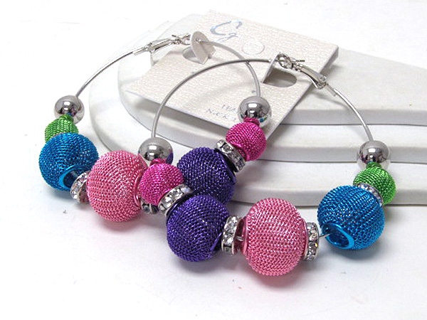 Crystal rondelle and colored metal mesh ball basketball wives inspired earring