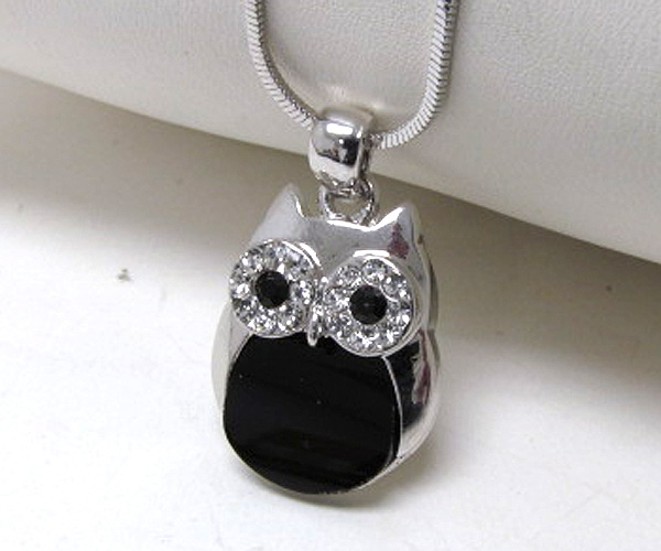 Made in korea whitegold plating crystal stud owl pendant necklace