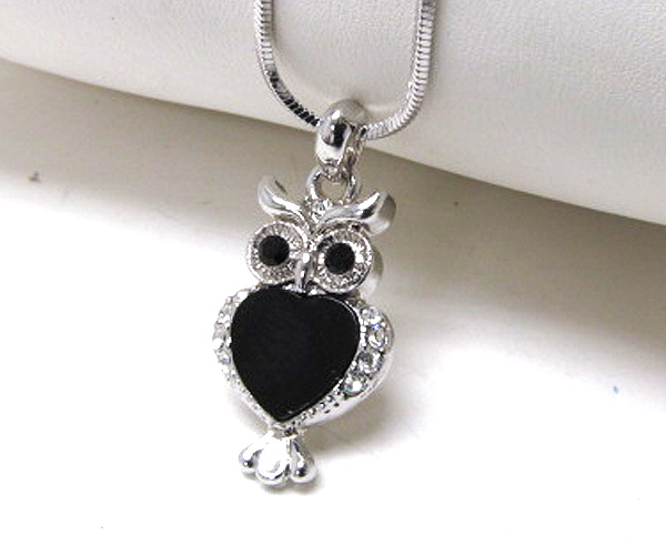 Made in korea whitegold plating crystal stud owl pendant necklace