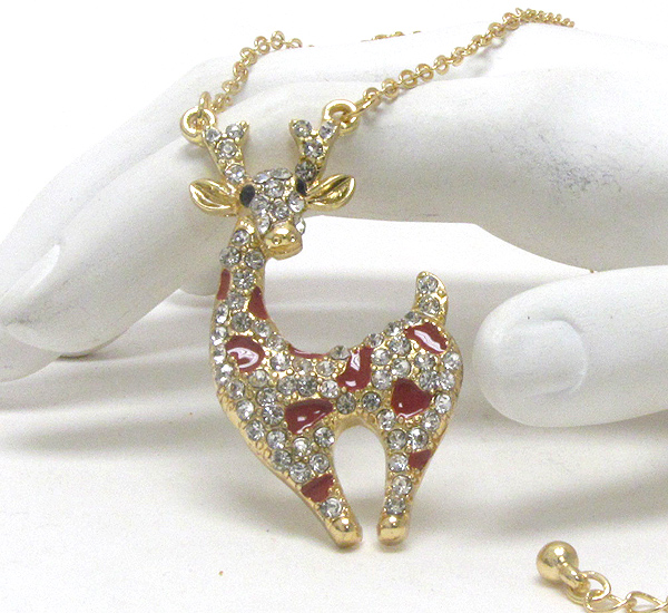 Crystal and epoxy deco deer pendant necklace