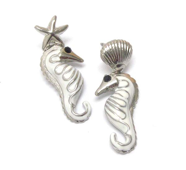 Crystal eyed and epoxy body sea horse earring