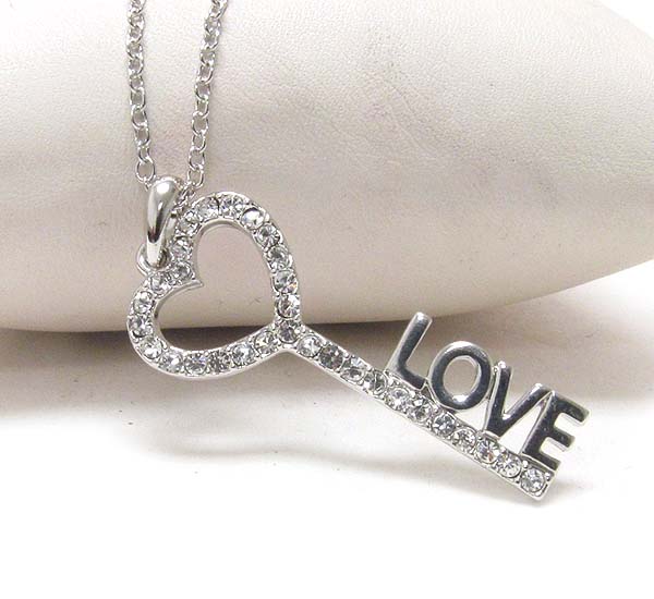 Made in korea whitegold plating crystal deco love and heart key pendant necklace