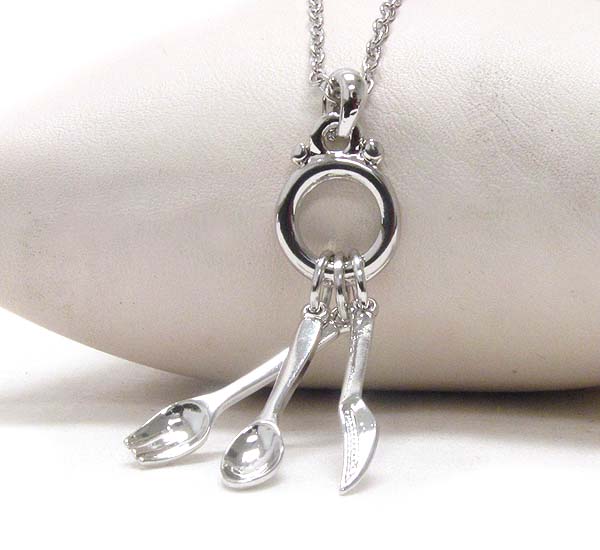 Made in korea whitegold plating spoon fork and knite pendant necklace