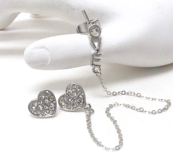 Crystal heart and love ear cuff set of 3