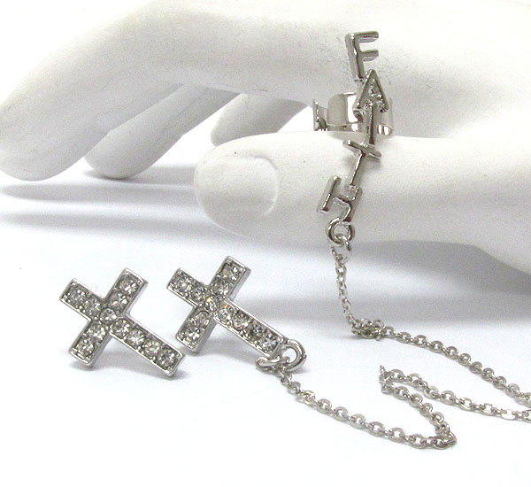 Crystal cross earring and faith ear cuff set of 3